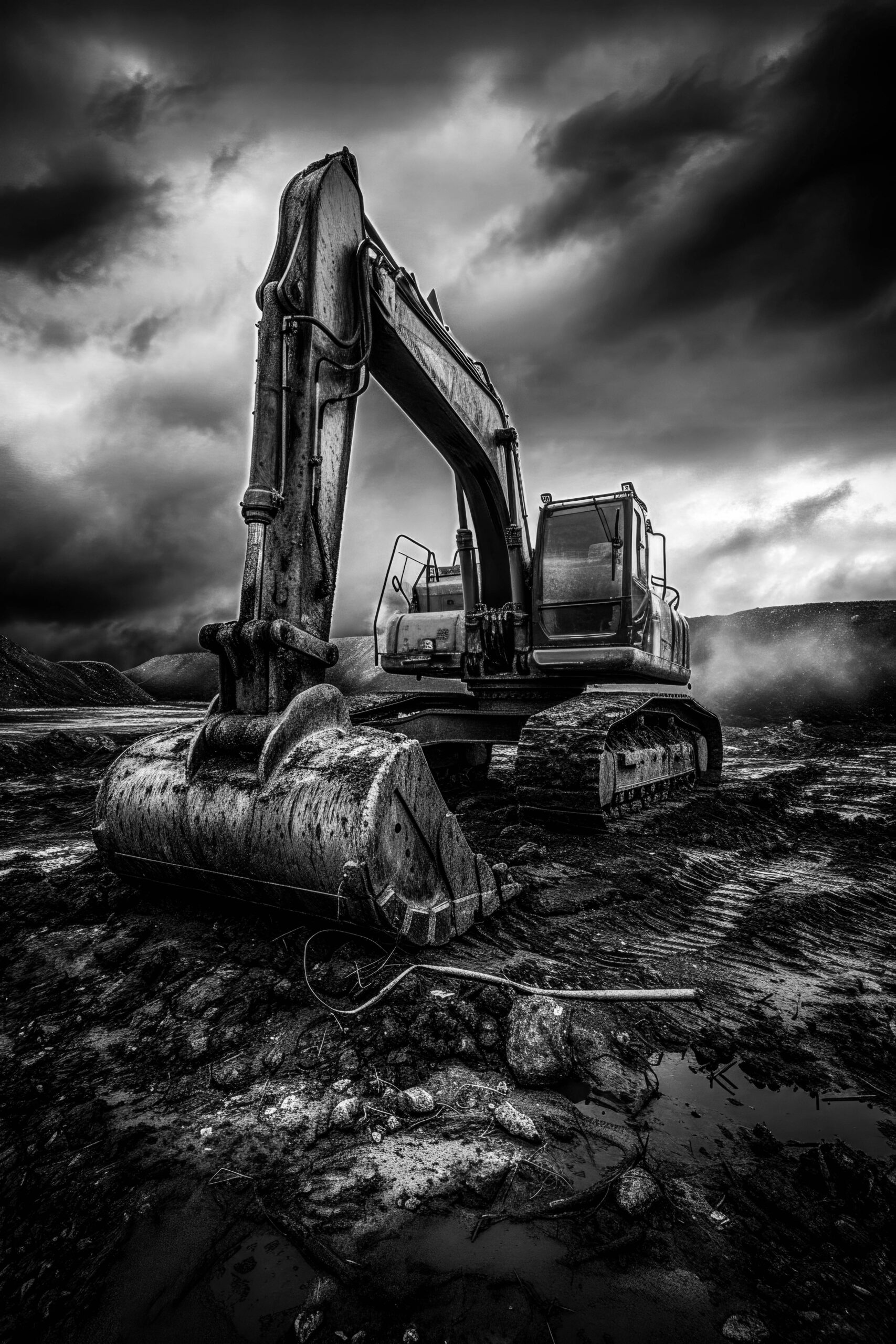 excavator in the background, in the style of dark orange and silver, exaggerated features, spectacular backdrops, ambitious, iso 200, commission for, light red and dark azure --ar 75:112 --v 6 Job ID: 8545be68-a806-416a-a95b-c12f40c7f137
